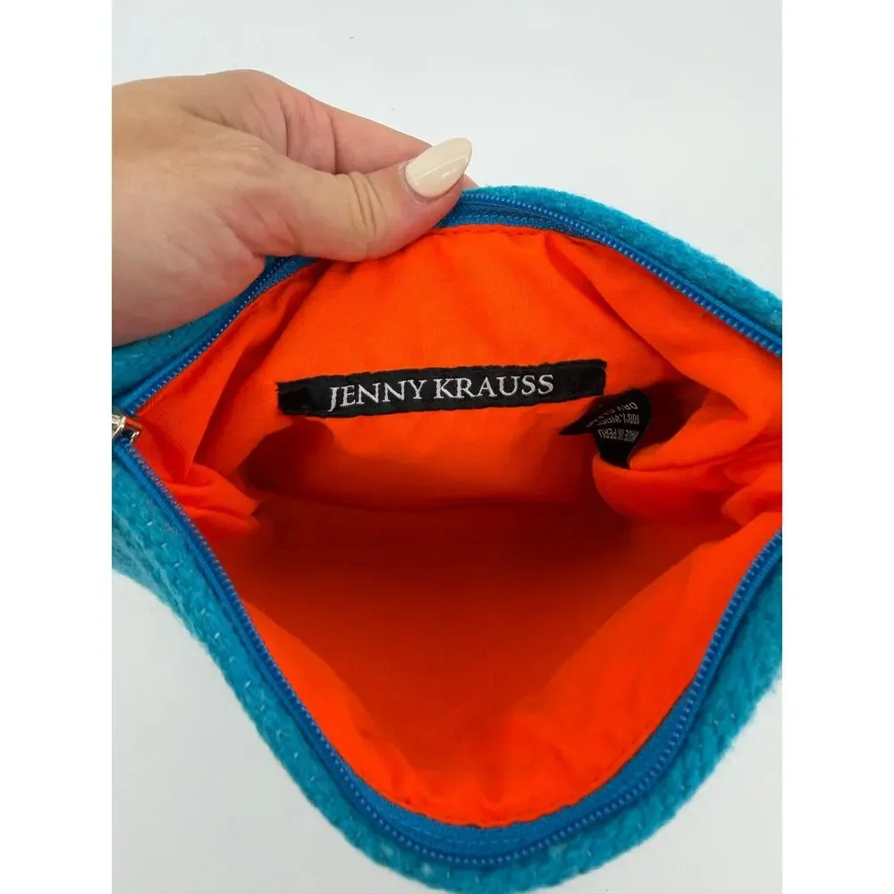 Handwoven wool embroidered cosmetic pouch, Jenny Krauss, dog design